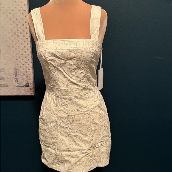 NWT Amanda Uprichard Floral Ace Dress Pockets Vegan Leather Ivory White Size S - Picture 3 of 6